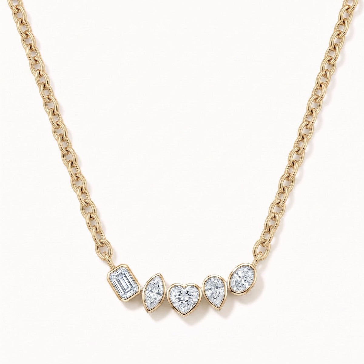 Multi-Shape Diamond Five-Stone Bezel Necklace in Gold