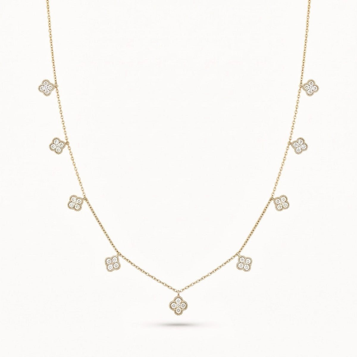 Lab-Grown Diamond Clover Station Necklace in 14K Gold
