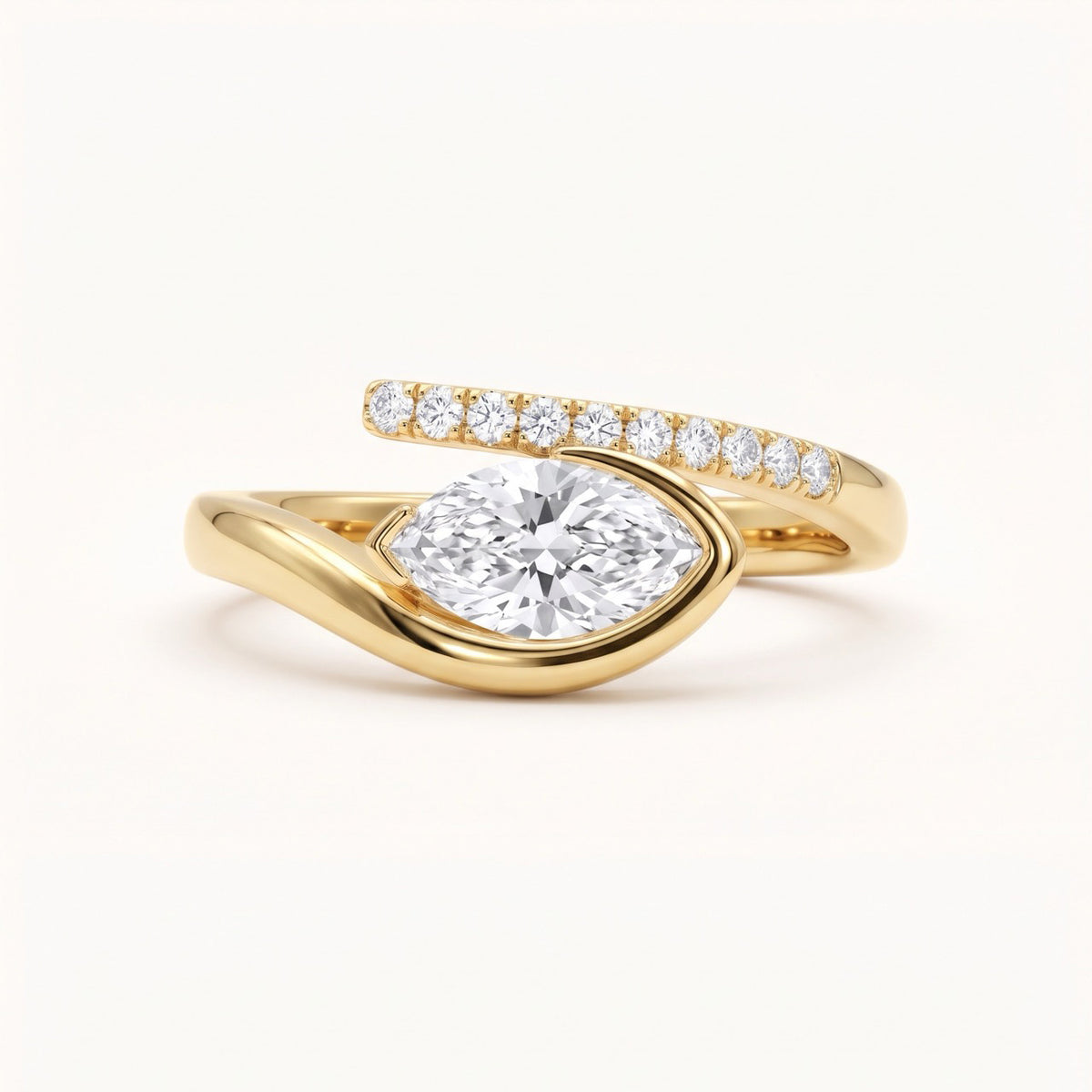 East-West Marquise Lab-Grown Diamond Bypass Ring in 14K Yellow Gold
