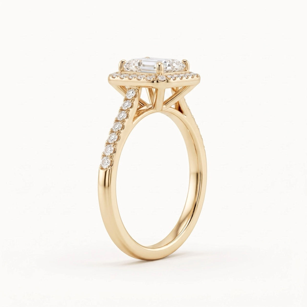 4 CT Emerald-Cut Lab-Grown Diamond Halo Ring in 14K Yellow Gold