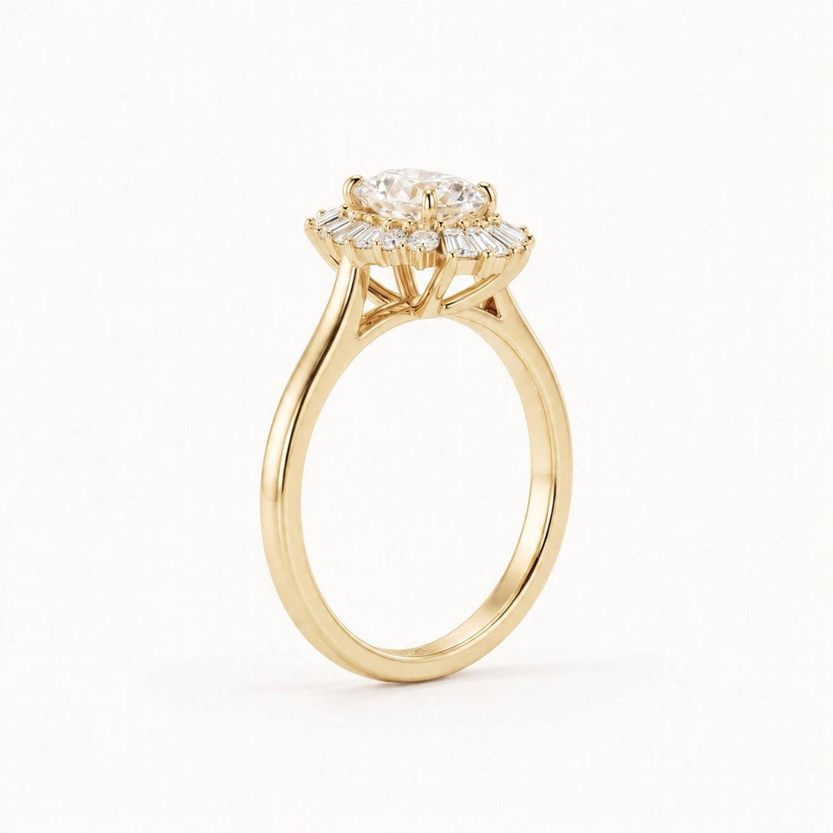 Oval Lab-Grown Diamond Sunburst Halo Ring in 14K Yellow Gold – 1.12 CTW
