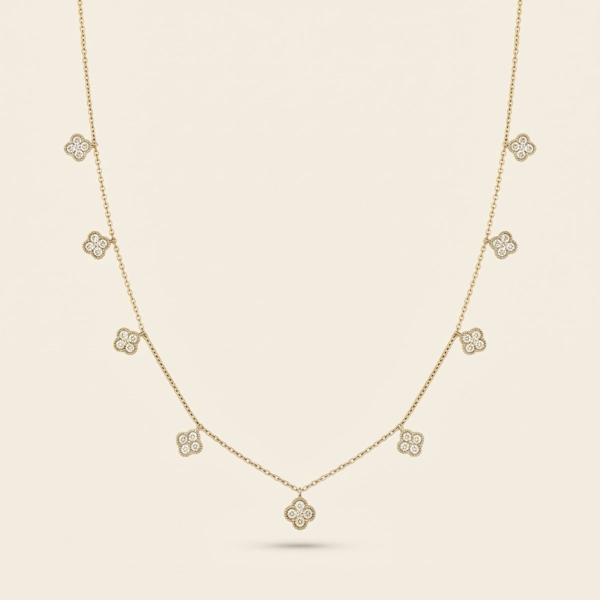 14K White Gold Multi-Station Diamond Clover Necklace