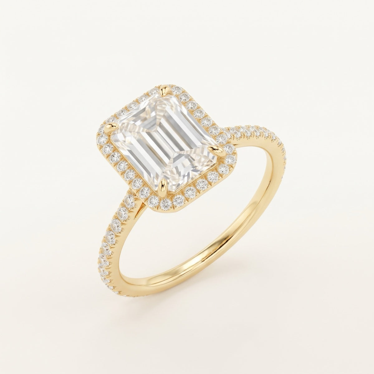 14K Yellow Gold Emerald-Cut Diamond Halo Engagement Ring