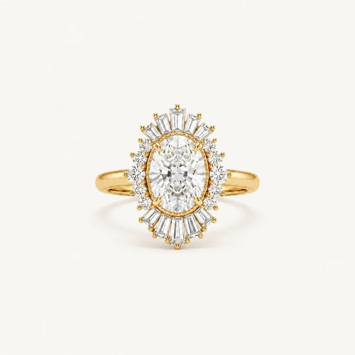 Aurelia Sunburst Oval Diamond Halo Ring in 14K White Gold