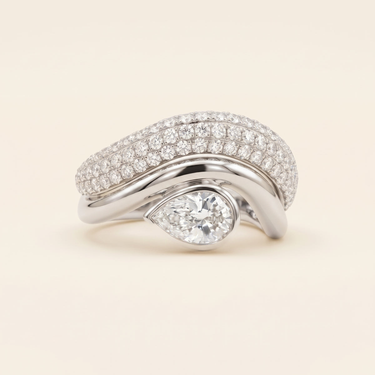 The Céleste Crest Ring - Céleste Asymmetric Pear & Multi-Row Pavé Lab Diamond Ring in 14K Gold