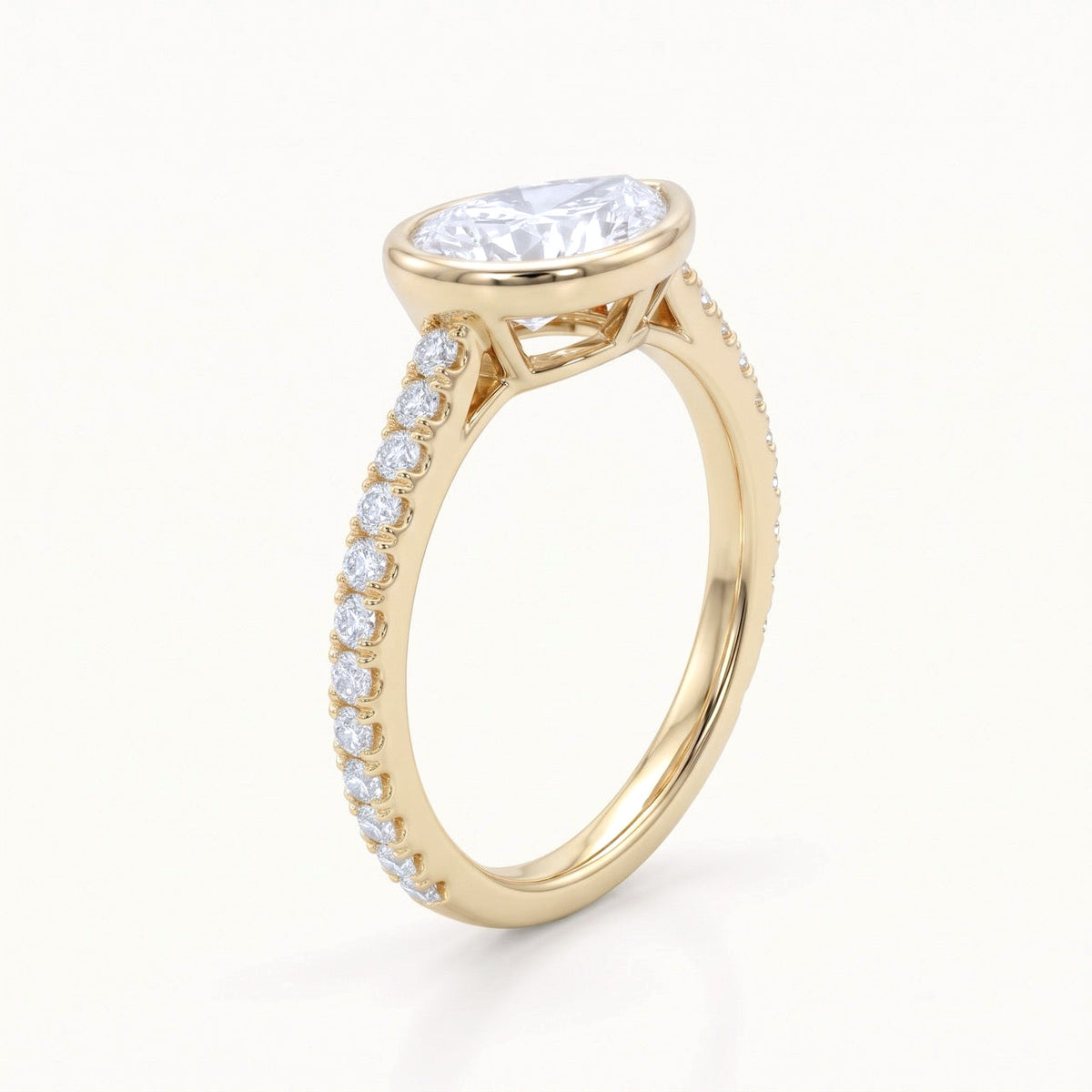 East-West Pear Diamond Bezel Engagement Ring in 14K Gold