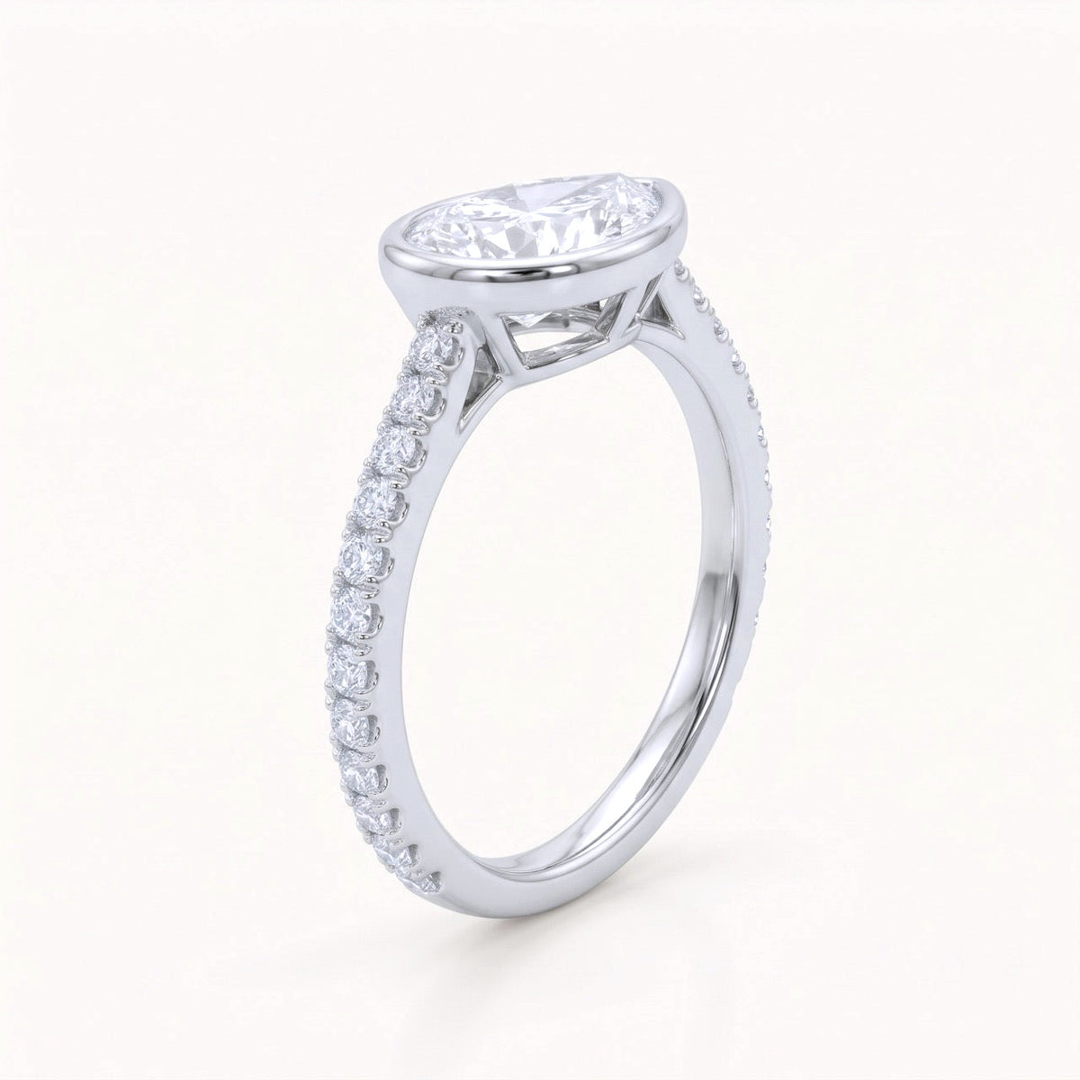 East-West Pear Diamond Bezel Engagement Ring in 14K Gold