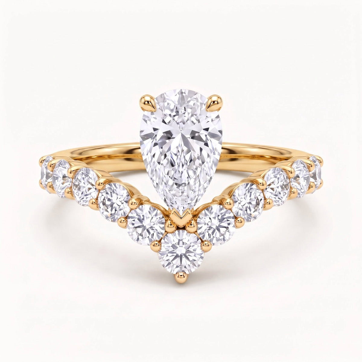 Pear-Cut Diamond Wishbone Ring in Yellow Gold