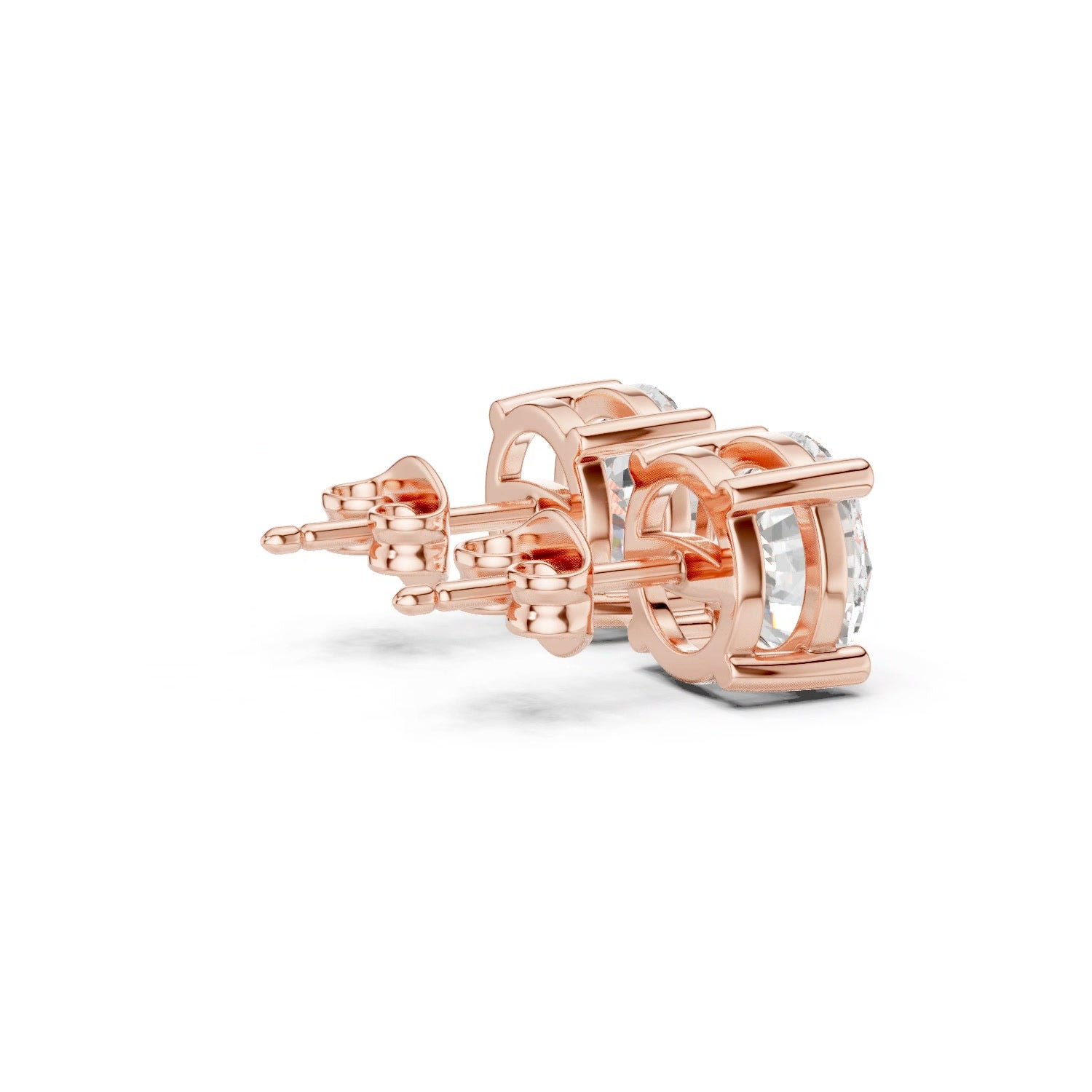 Lab Grown Diamond Round Stud Earrings 14K Gold - 4 Prong Basket