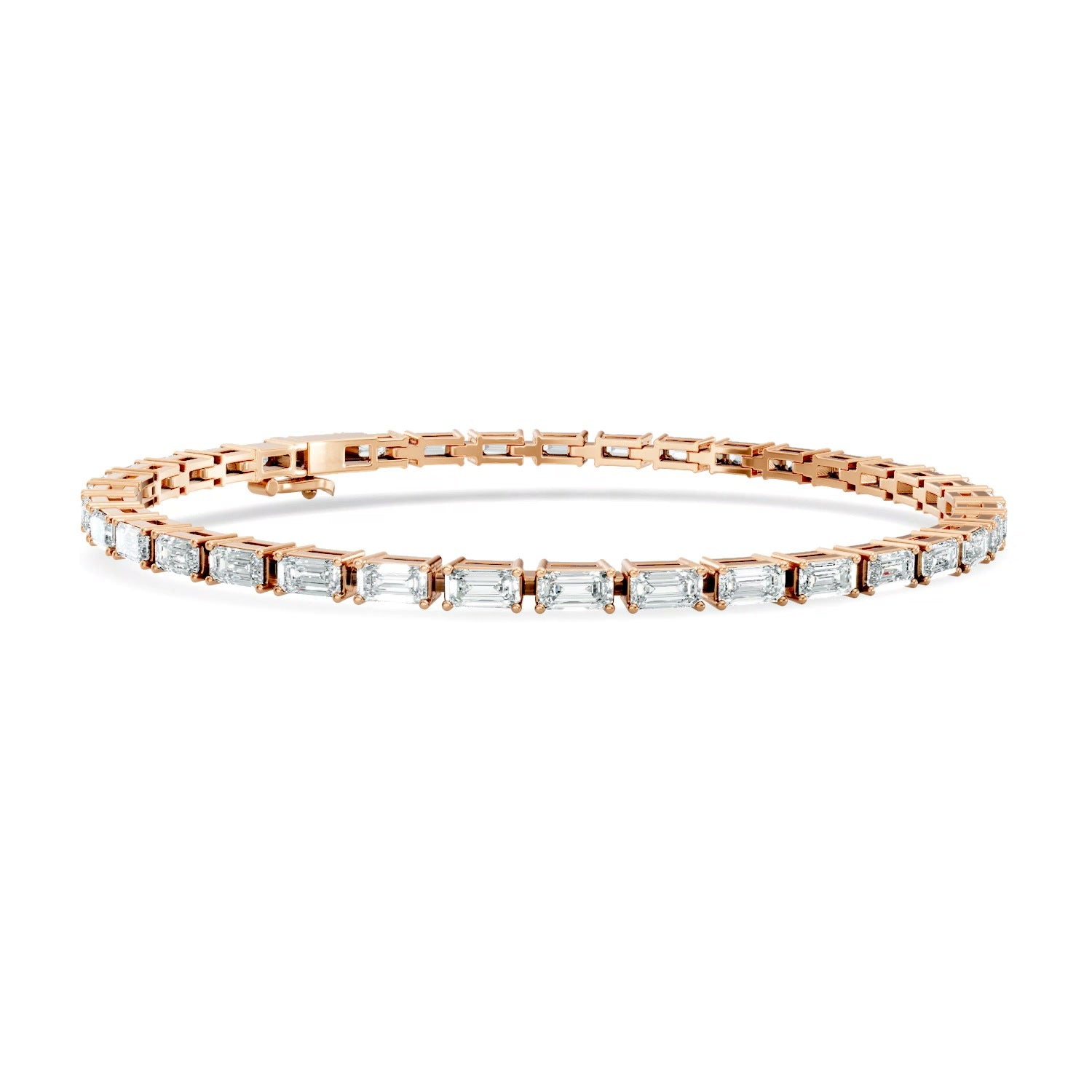 East-West Emerald Lab Grown Diamond Tennis Bracelet 14K Gold