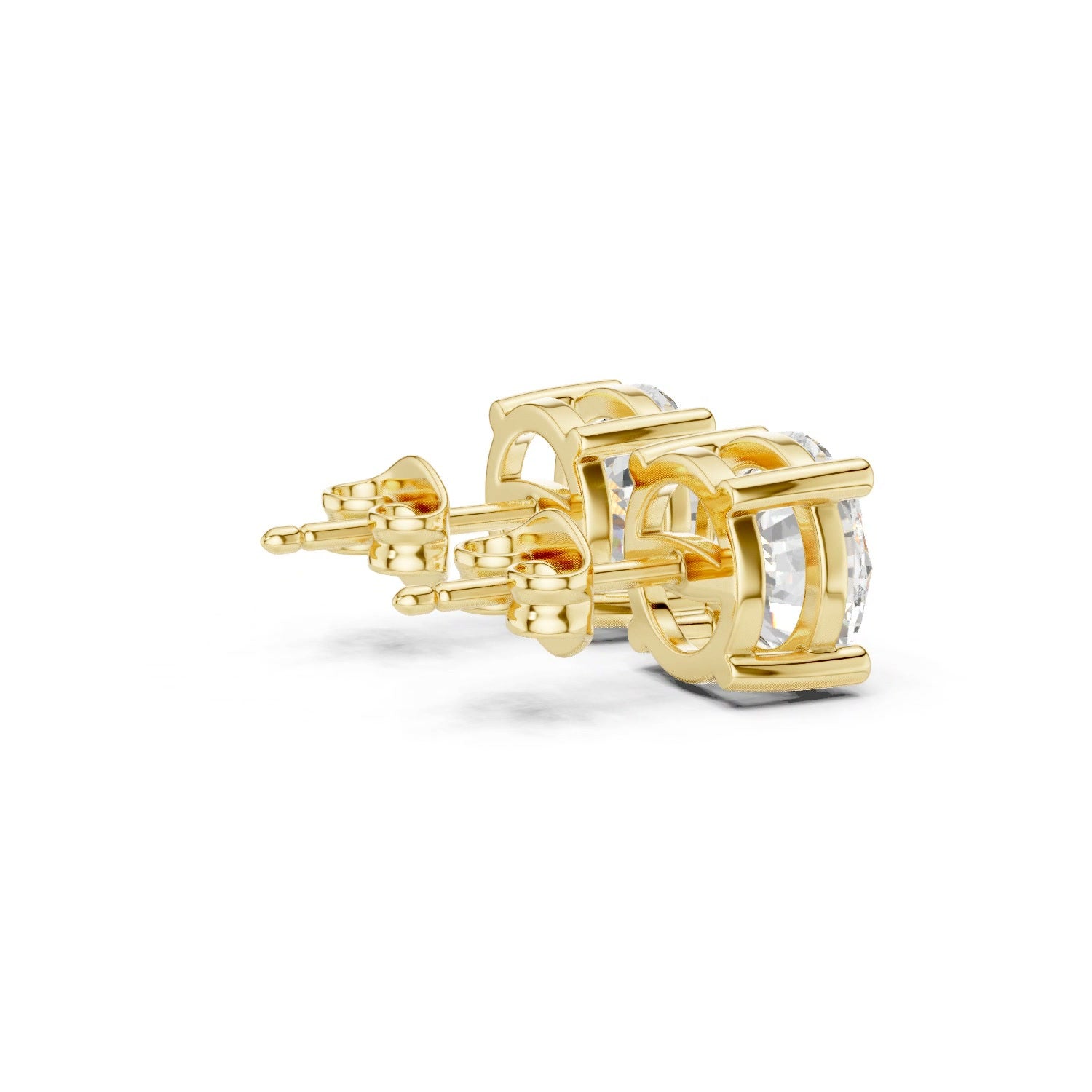 Lab Grown Diamond Round Stud Earrings 14K Gold - 4 Prong Basket