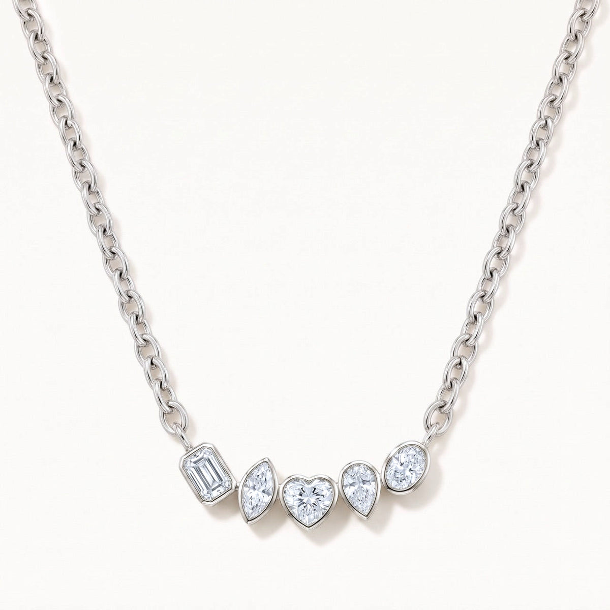 Multi-Shape Diamond Five-Stone Bezel Necklace in Gold