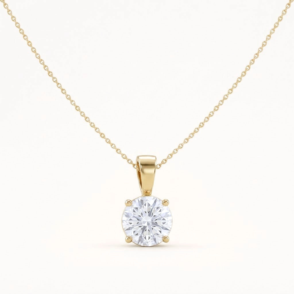 1 CT Round Lab-Grown Diamond Solitaire Necklace in 14K Yellow Gold
