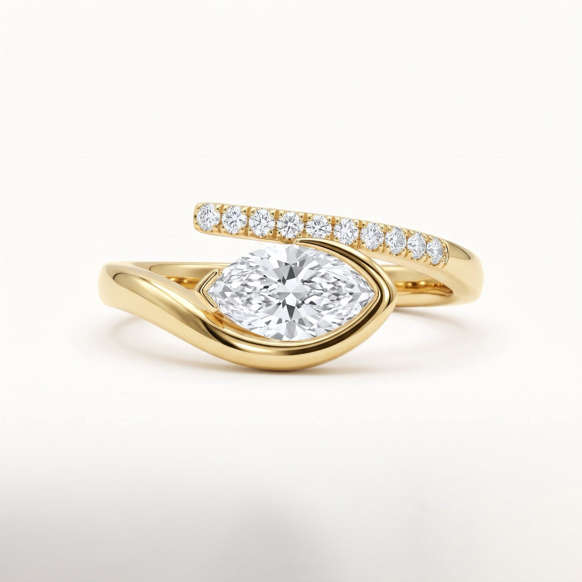 East-West Marquise Lab-Grown Diamond Bypass Ring in 14K Yellow Gold