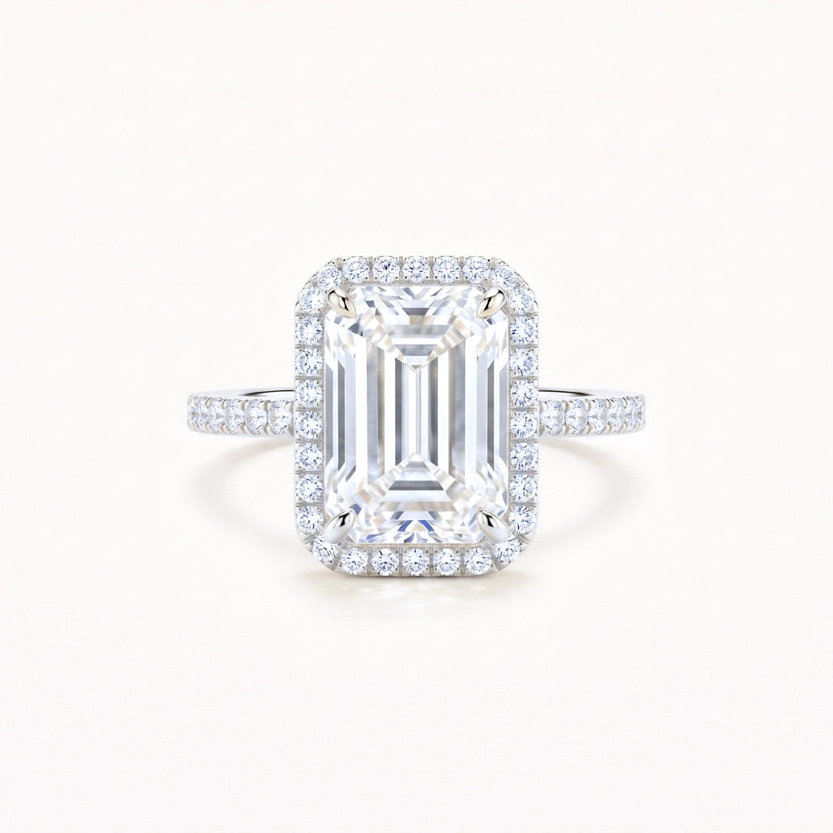 4 CT Emerald-Cut Lab-Grown Diamond Halo Ring in 14K Yellow Gold