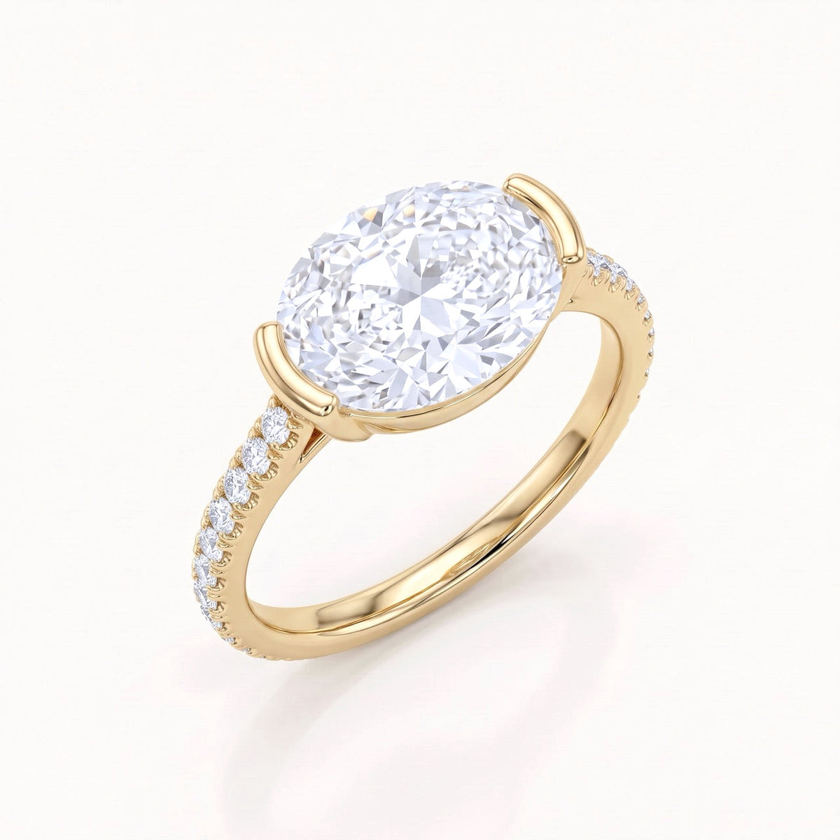 3 CT Lab-Grown Diamond Half-Bezel Engagement Ring in 14K Yellow Gold