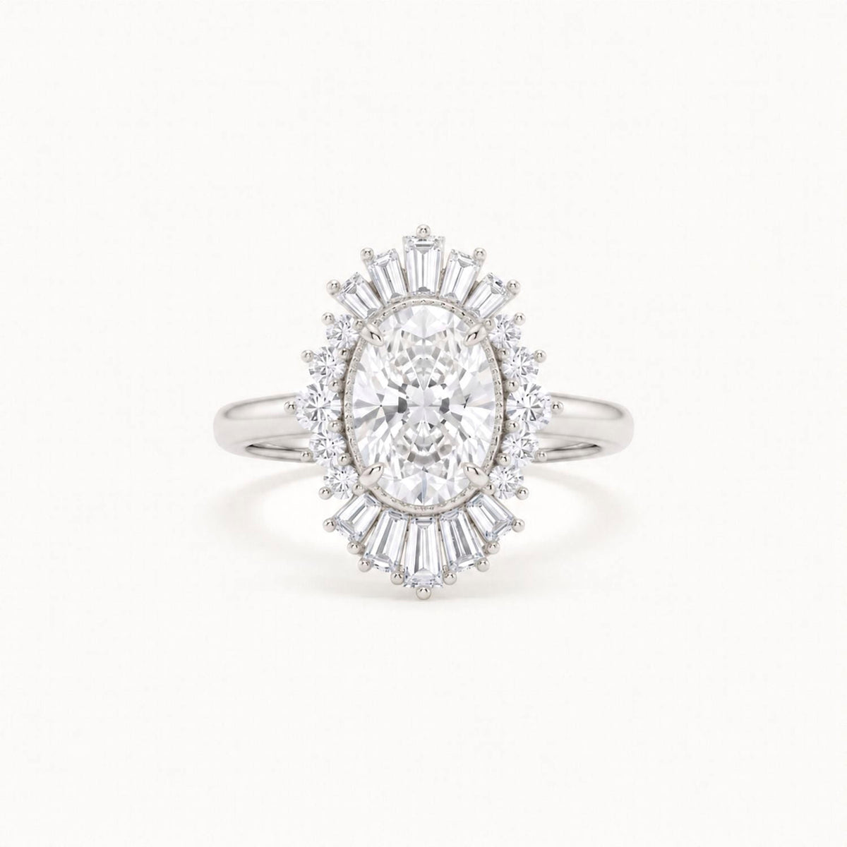 Oval Lab-Grown Diamond Sunburst Halo Ring in 14K Yellow Gold – 1.12 CTW