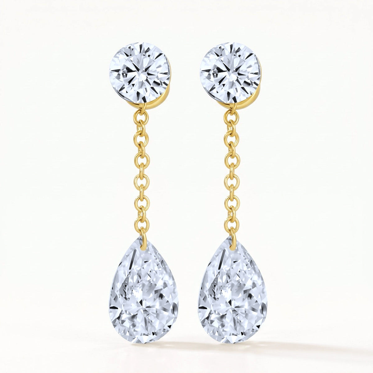 Round & Pear Lab-Grown Diamond Drop Earrings in 14K Yellow Gold – 1.03 CTW
