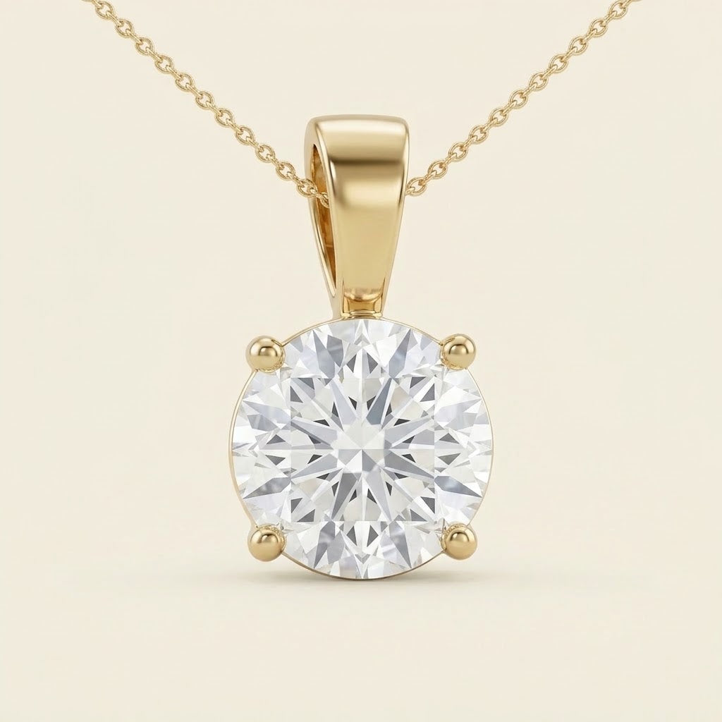 The Aria Solitaire Pendant - Classic Round Brilliant Solitaire Pendant Necklace in 14K Yellow Gold