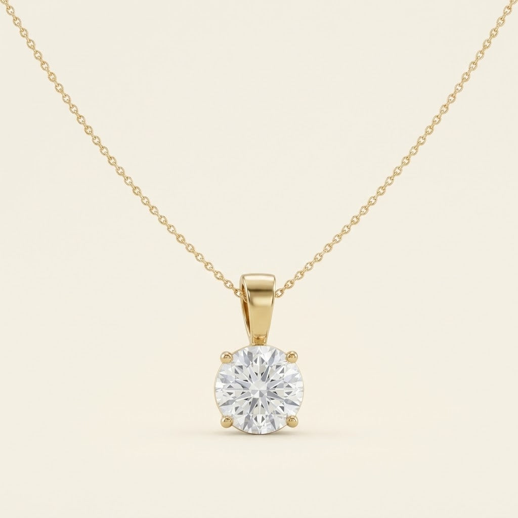 The Aria Solitaire Pendant - Classic Round Brilliant Solitaire Pendant Necklace in 14K Yellow Gold