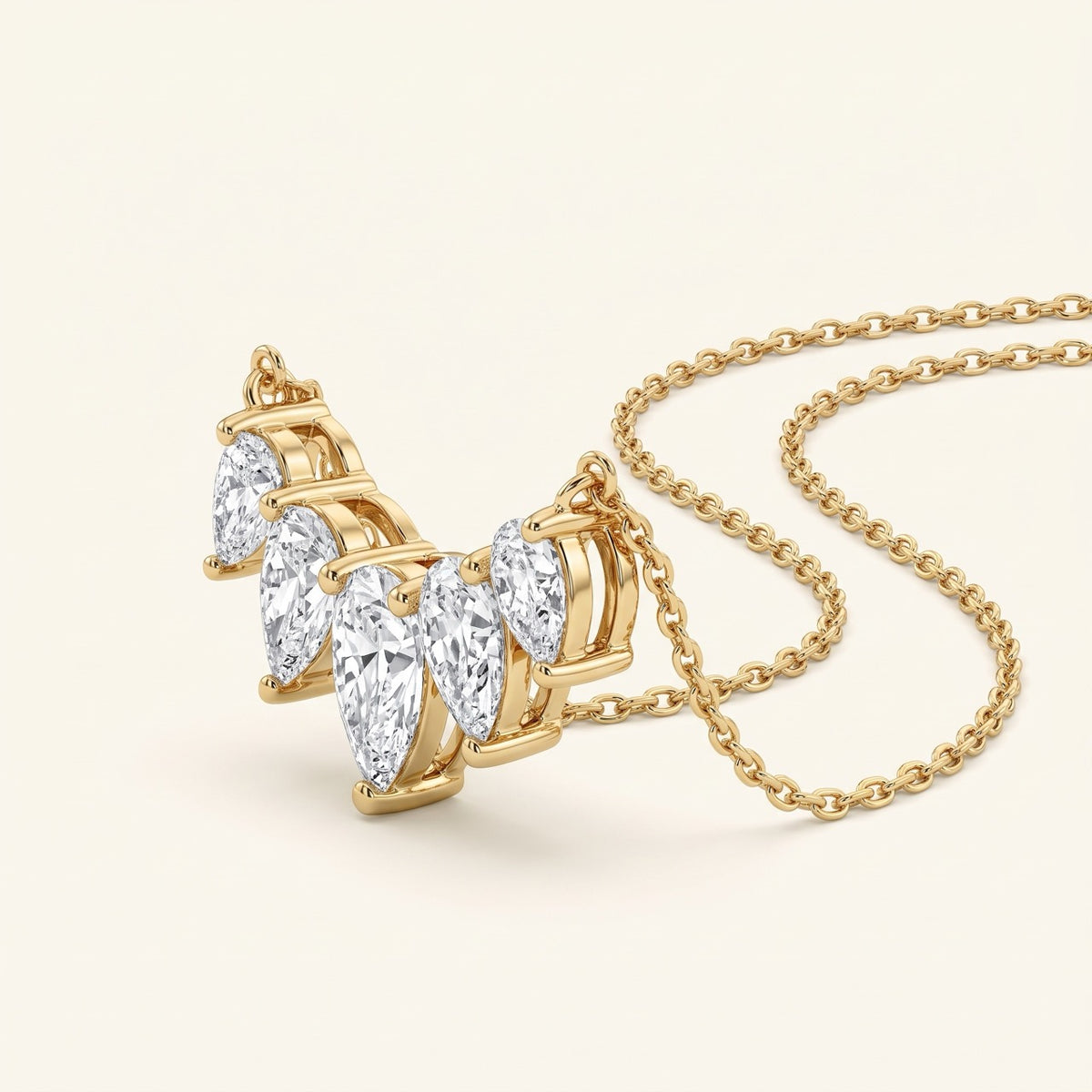 14K Yellow Gold 2.22ctw Lab-Grown Pear-Cut Diamond "V" Crown Necklace