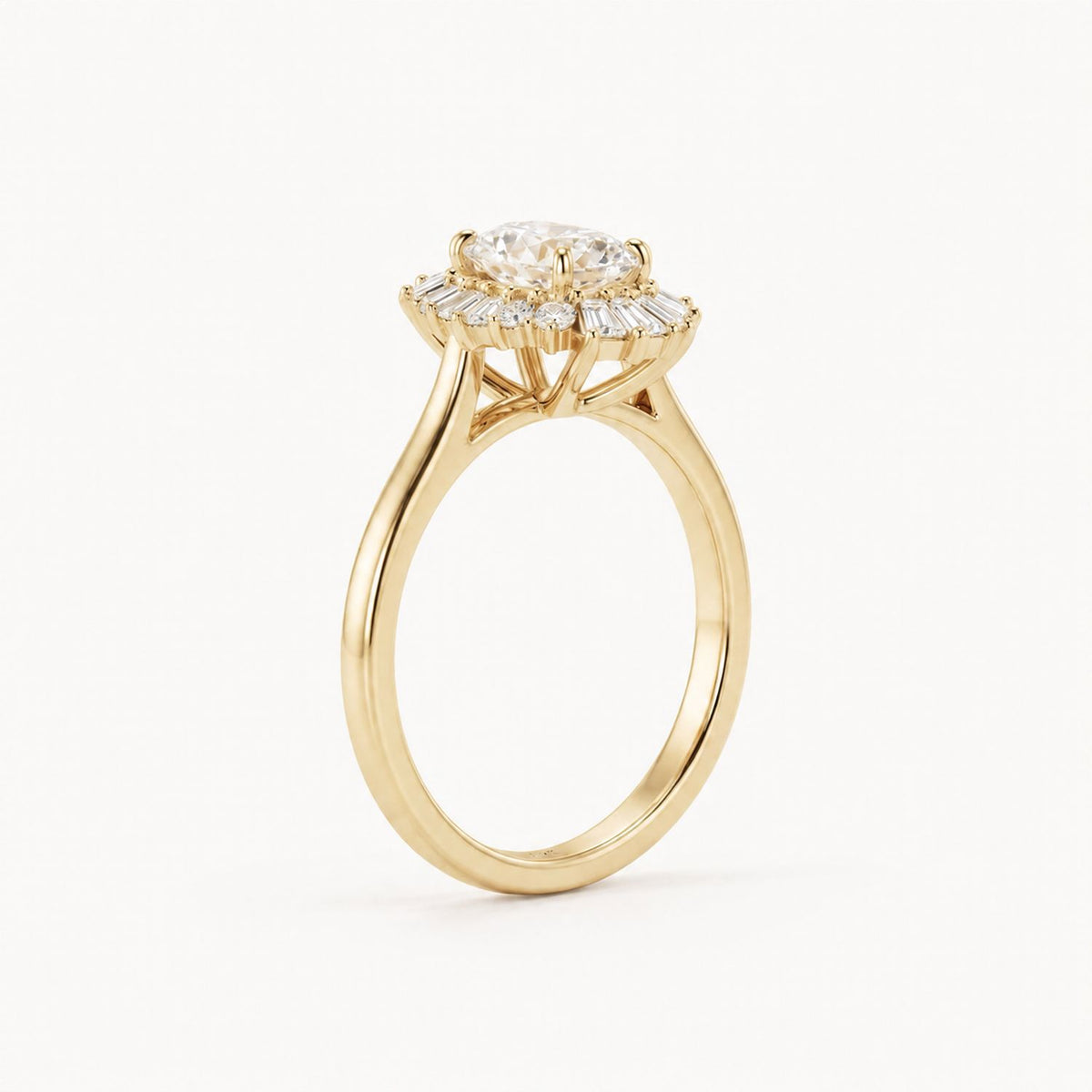 Aurelia Sunburst Oval Diamond Halo Ring in 14K White Gold