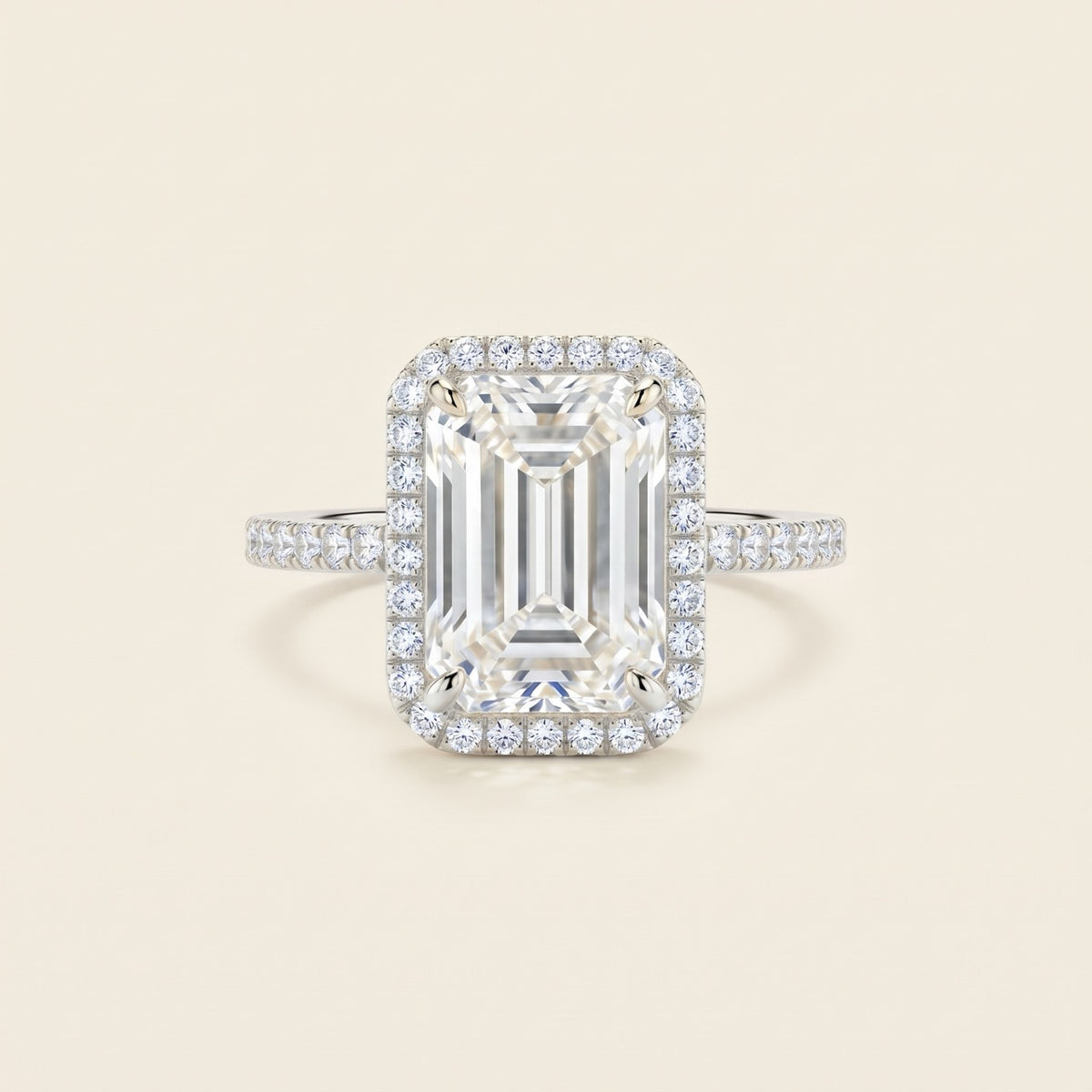 14K Yellow Gold Emerald-Cut Diamond Halo Engagement Ring