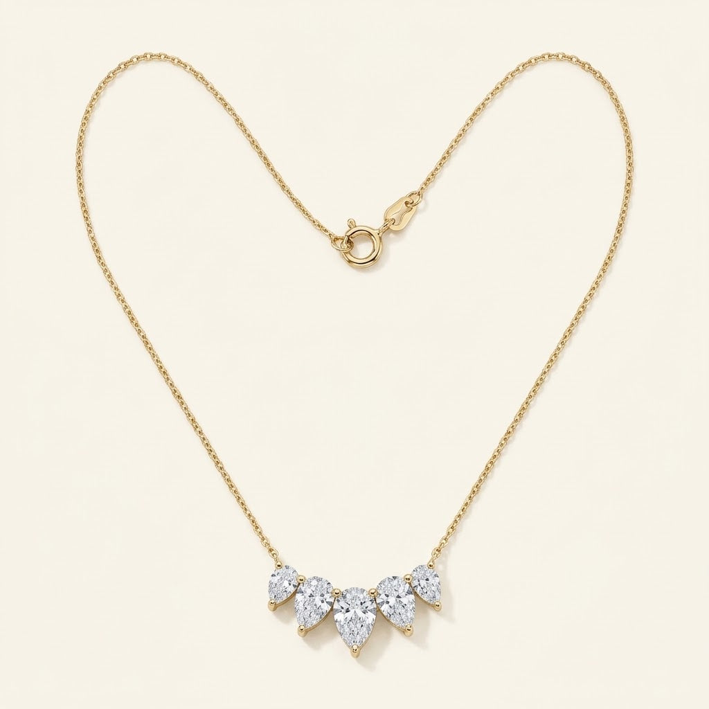 14K Yellow Gold 2.22ctw Lab-Grown Pear-Cut Diamond "V" Crown Necklace