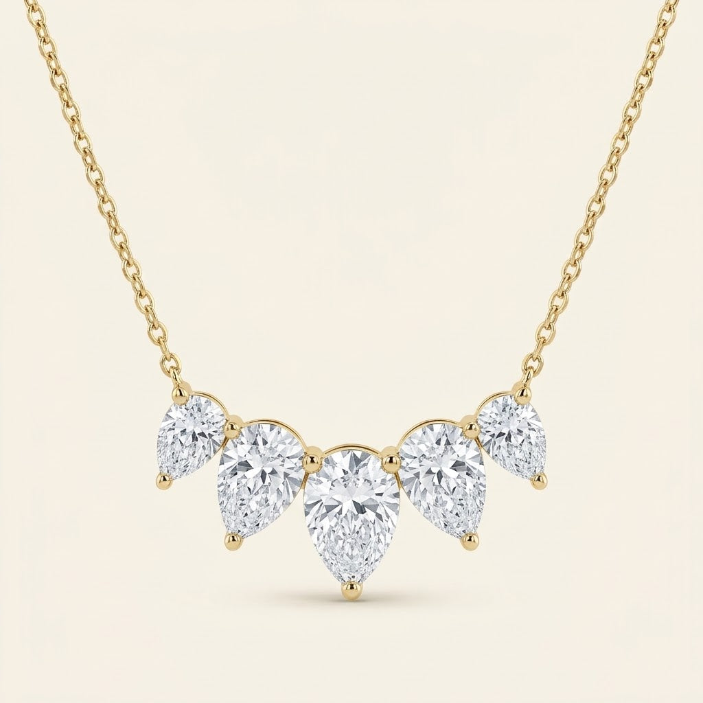 14K Yellow Gold 2.22ctw Lab-Grown Pear-Cut Diamond "V" Crown Necklace