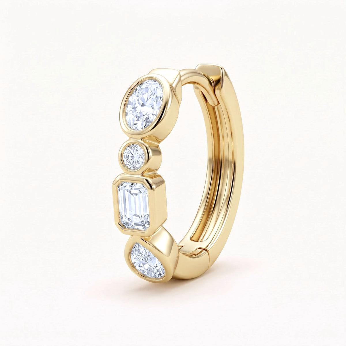 Multi-Shape Bezel Diamond Huggie Hoop Earrings in 14K Gold