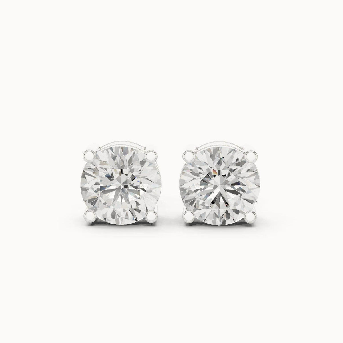 Lab Grown Diamond Round Stud Earrings 14K Gold - 4 Prong Basket