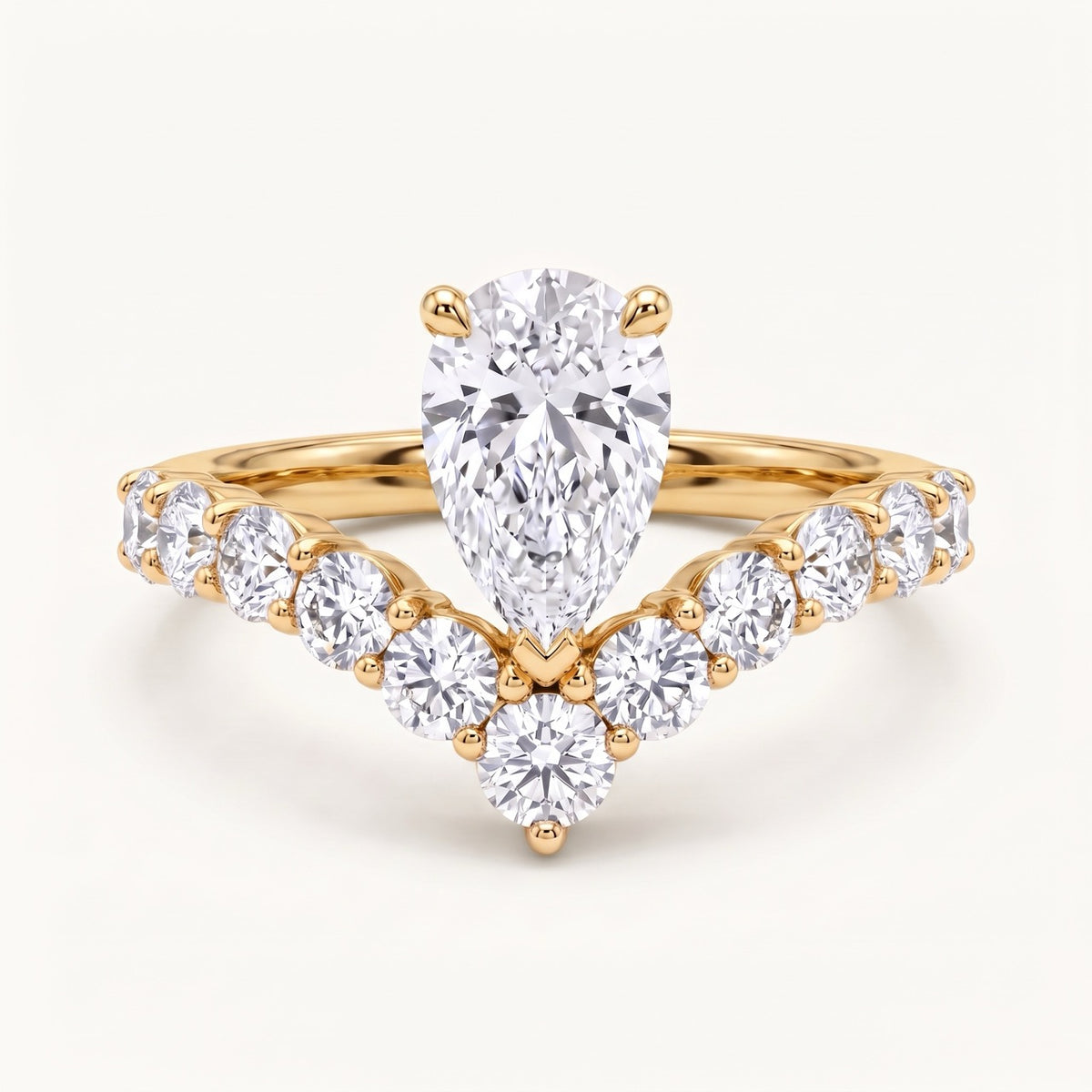 Pear-Cut Diamond Wishbone Ring in Yellow Gold