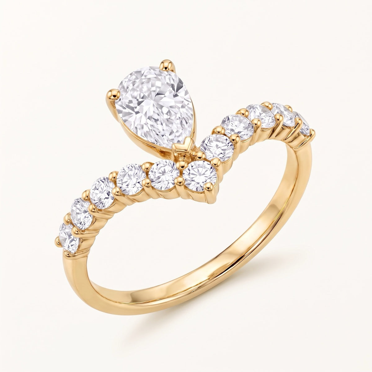 Pear-Cut Diamond Wishbone Ring in Yellow Gold