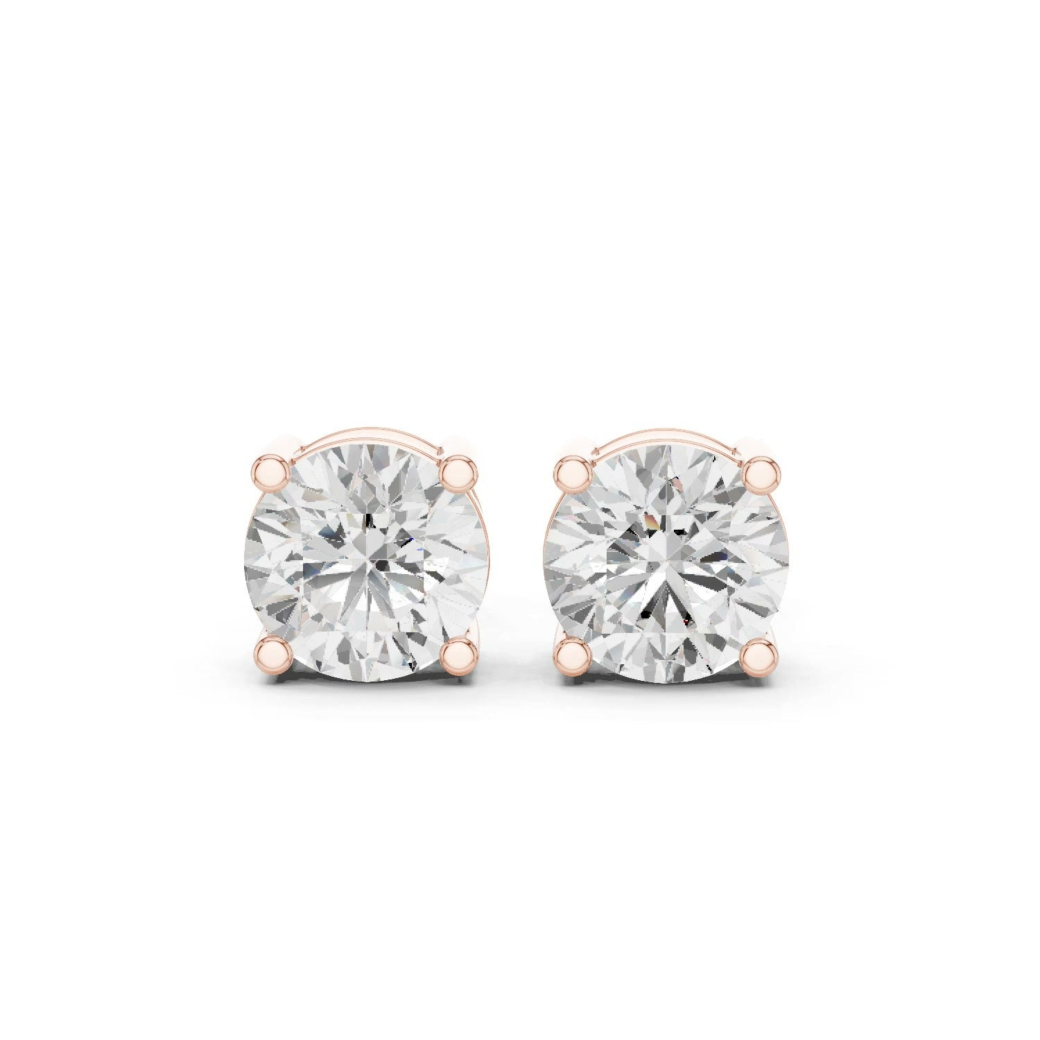 Lab Grown Diamond Round Stud Earrings 14K Gold - 4 Prong Basket