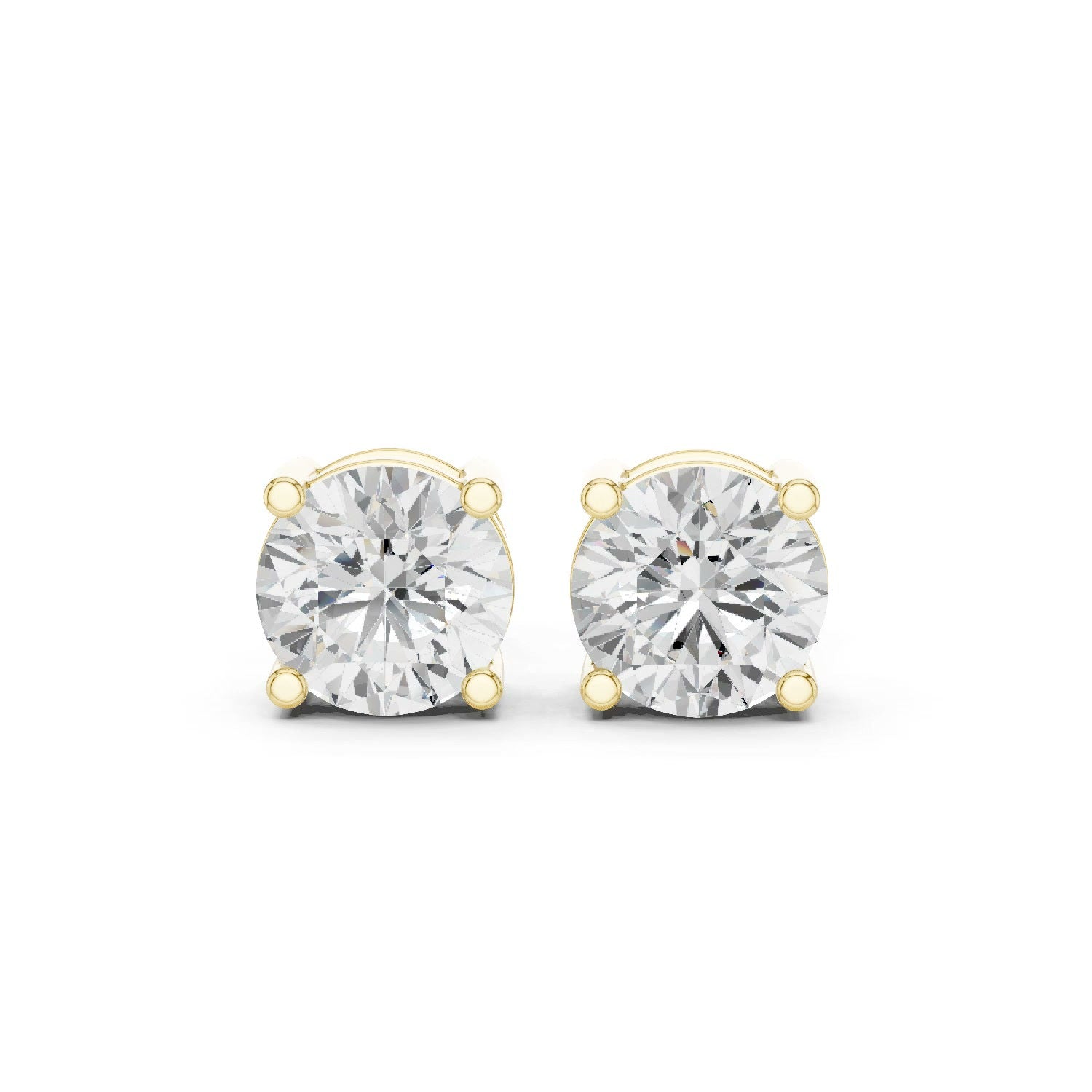 Lab Grown Diamond Round Stud Earrings 14K Gold - 4 Prong Basket