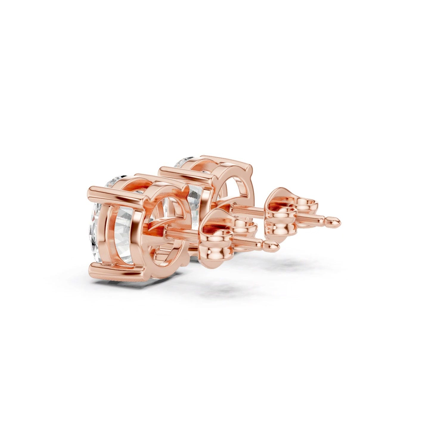 Lab Grown Diamond Round Stud Earrings 14K Gold - 4 Prong Basket