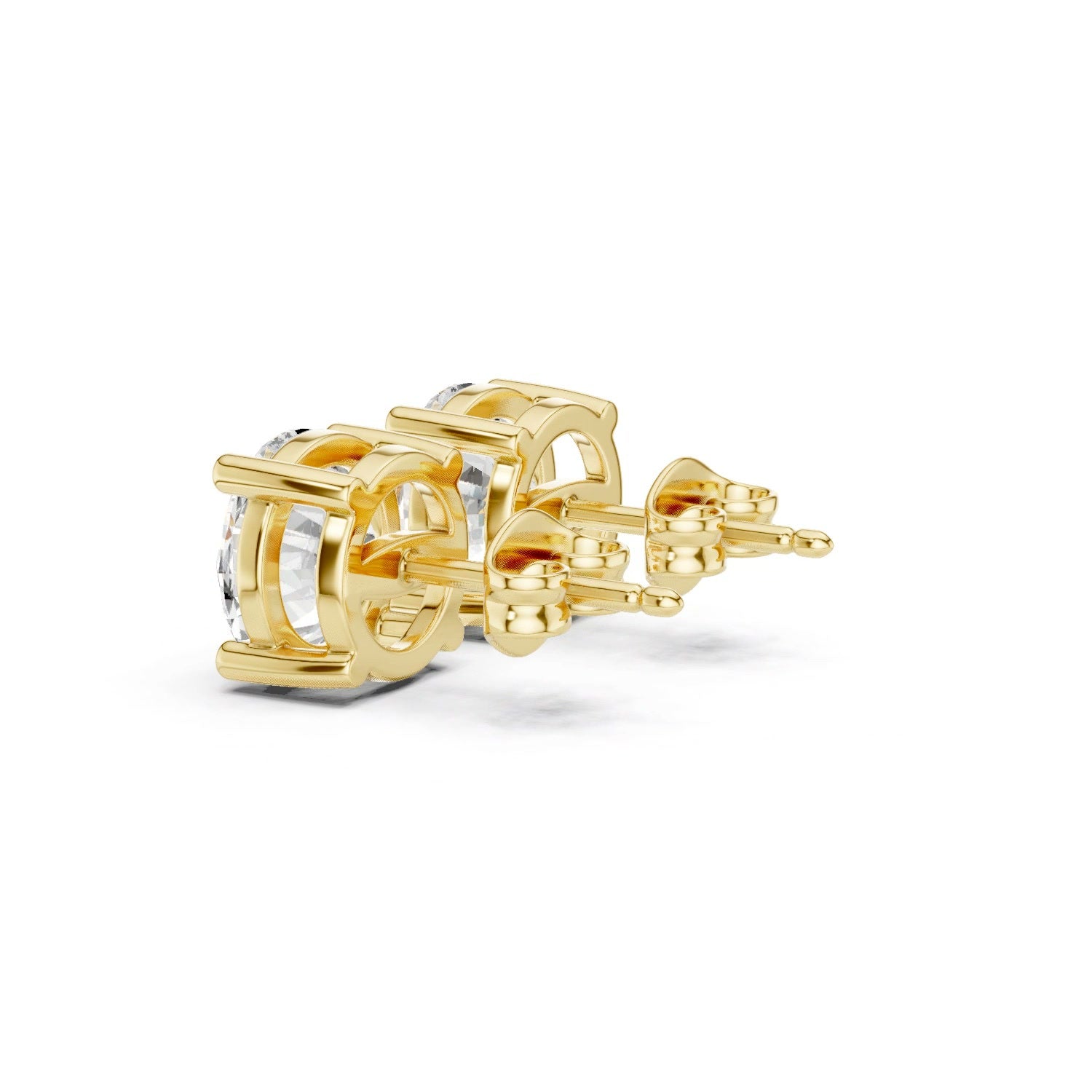 Lab Grown Diamond Round Stud Earrings 14K Gold - 4 Prong Basket