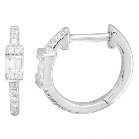 Agent Jewel - 14k White Gold Diamond Illusion Baguette Huggie Earrings