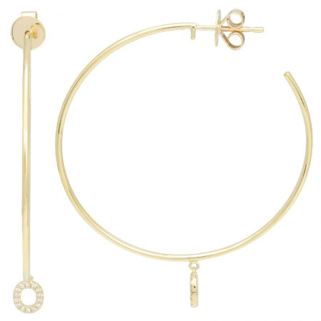 Agent Jewel - 14k Yellow Gold Xo Drop Diamond Hoop Earrings