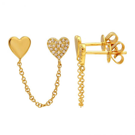 Agent Jewel - 14k Yellow Gold Diamond Heart Double Stud Earring / Sold As Single