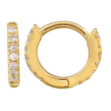 Agent Jewel - 14k Yellow Gold Diamond Eternity Mini Round Huggie Earrings