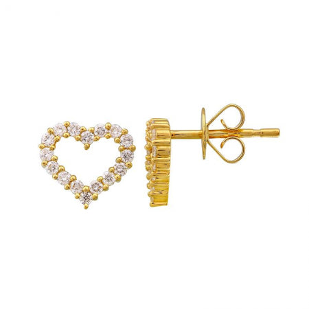 Agent Jewel - 14k Yellow Gold Open Heart Diamond Stud Earrings