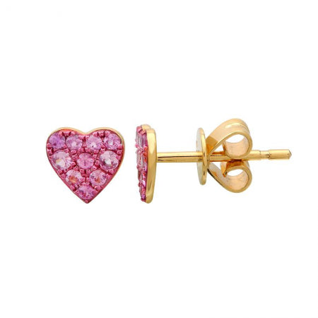 Agent Jewel - 14k Yellow Gold Pink Sapphire With Color Rhodium Heart Stud Earrings