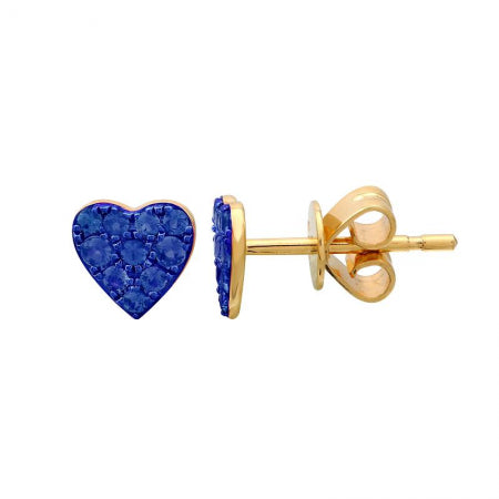 Agent Jewel - 14k Yellow Gold Blue Sapphire With Color Rhodium Heart  Stud Earrings