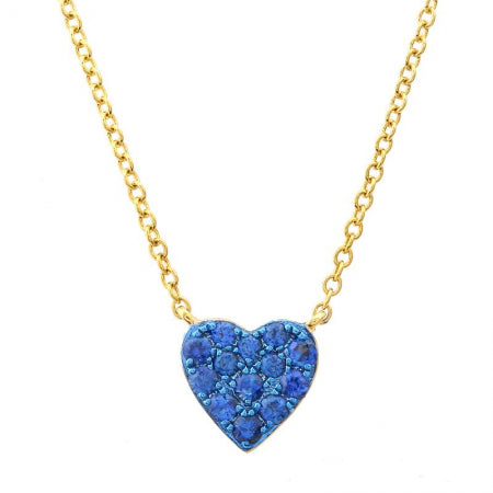 Agent Jewel - 14k Yellow Gold Blue Sapphire With Color Rhodium Heart Necklace