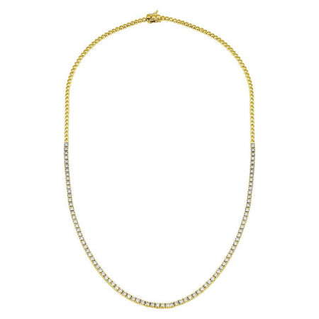 Agent Jewel - 14k Yellow Gold Classic 4-prongs Diamond Tennis Necklace / Half Way
