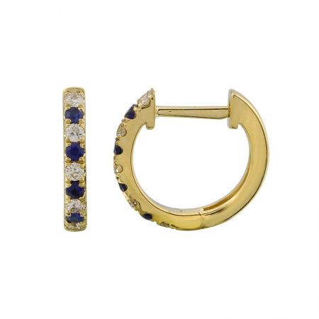 Agent Jewel - 14k Yellow Gold Sapphire & Diamond Huggie Earrings