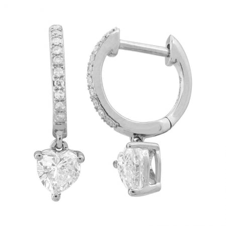 Agent Jewel - 14k White Gold Diamond Heart Shape Drop Huggie Earrings