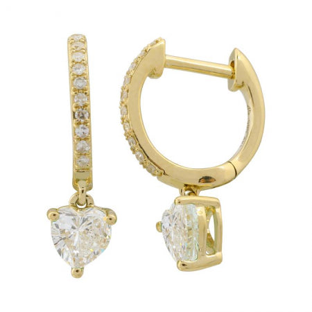 Agent Jewel - 14k Yellow Gold Diamond Heart Shape Drop Huggie Earrings