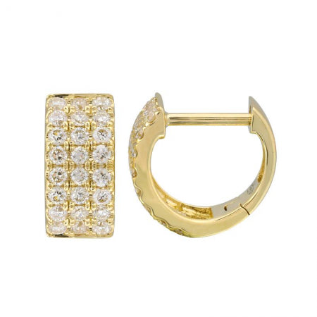 Agent Jewel - 14k Yellow Gold Triple Row Diamond Huggie Earrings
